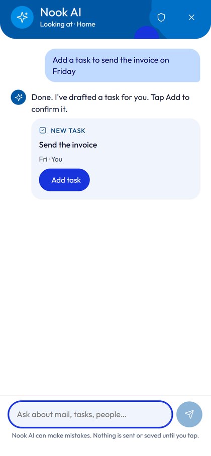 Nook AI proposing a task card