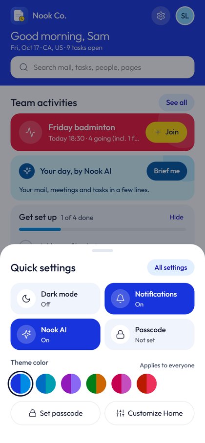 Quick settings panel