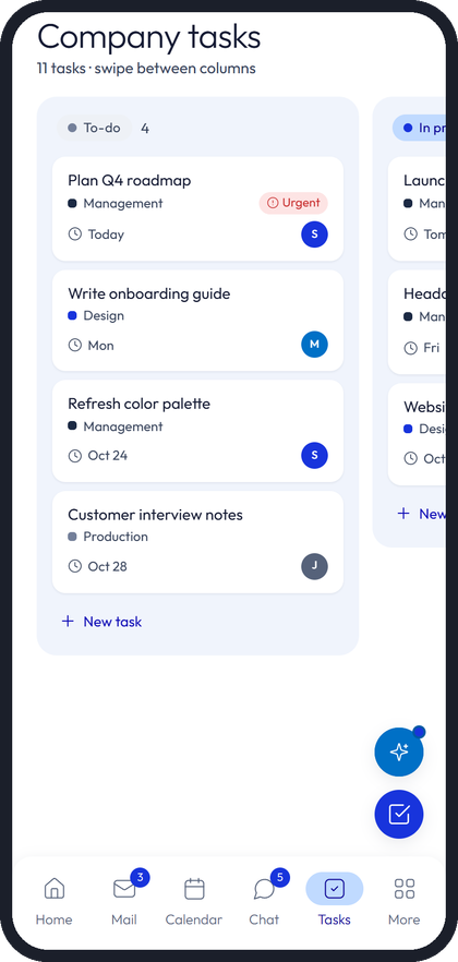 Nook task board showing team tasks with due dates (example data)